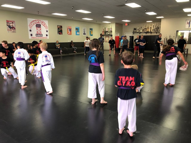 Karate Kids with dad during "Bring A Dad to Class Day" at JGK!